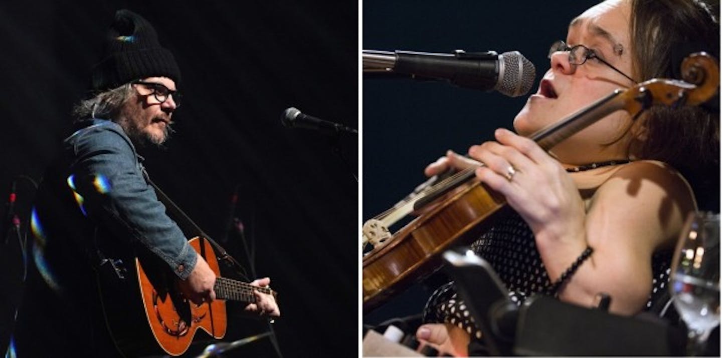 Jeff Tweedy and Gaelynn Lea met up at the Palace Theatre on Sunday. / Anthony Souffle & Leila Navidi, Star Tribune