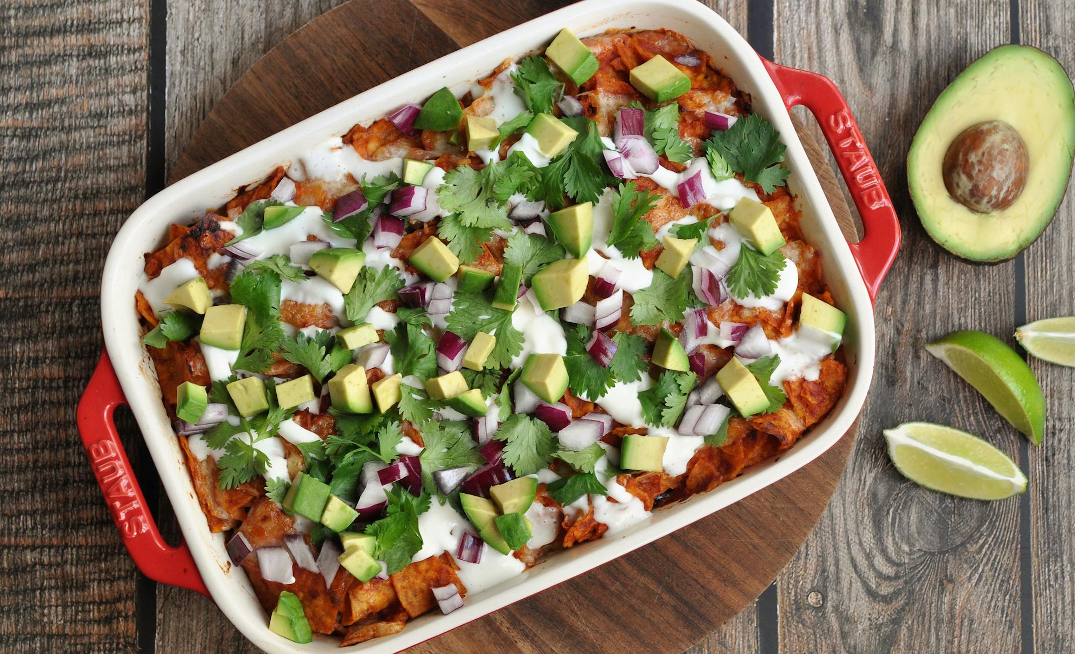 Smoky Chicken and Black Bean Chilaquiles Casserole
