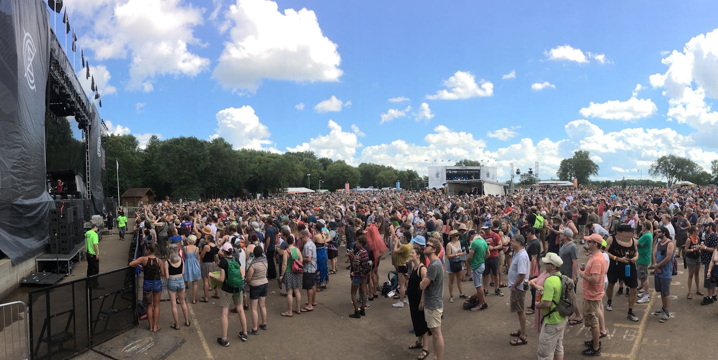 A panorama of the crowd for Mavis Staples Saturday afternoon at Eaux Claires.