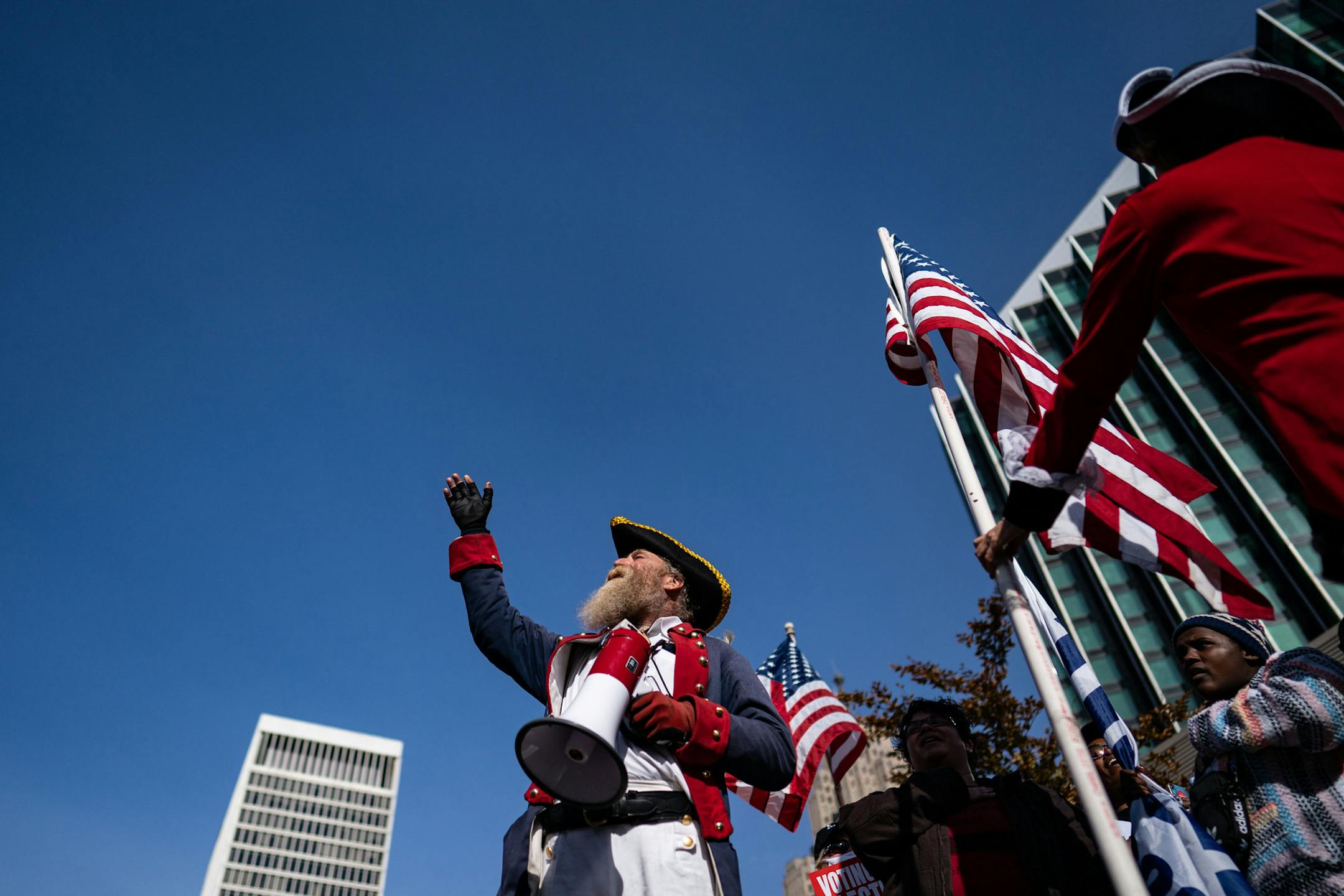 Supporters of President Trump protested the vote count outside of TFC Center where absentee ballots were counted in Detroit following Election Day.