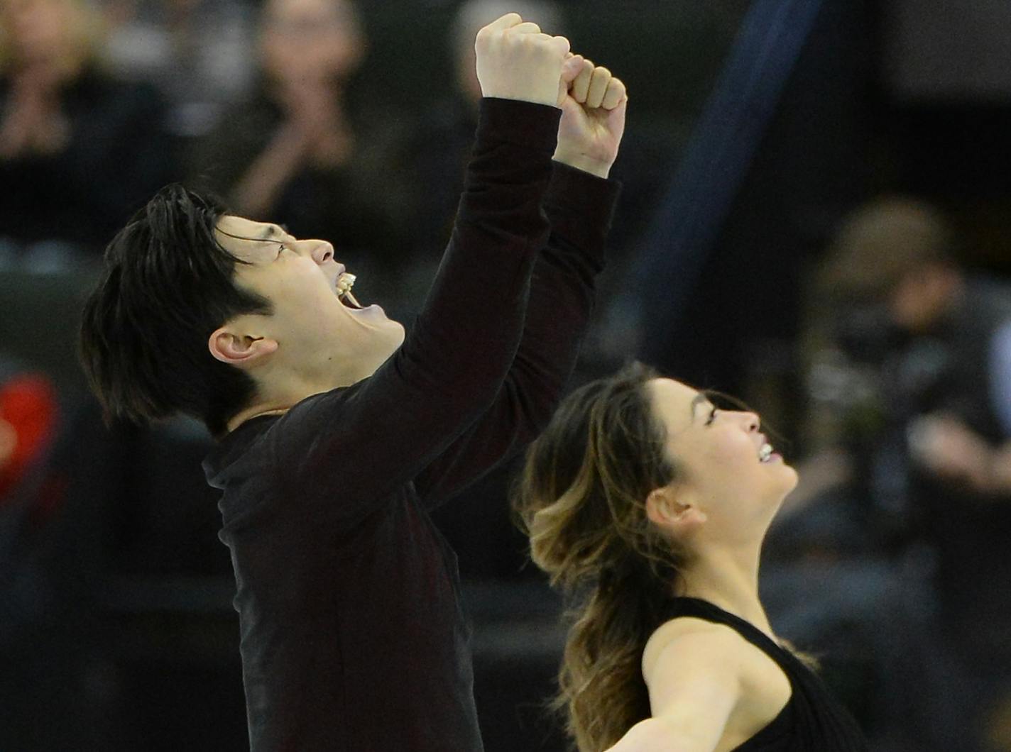 Maia Shibutani and Alex Shibutani celebrated after performing in the Championship Free Dance program Saturday night with a score of 115.47. The Shibutanis won the overall dance championship with an overall score of 190.14. ] (AARON LAVINSKY/STAR TRIBUNE) aaron.lavinsky@startribune.com The Championship Free Dance Program of the 2016 Prudential U.S. Figure Skating Championships was held at Xcel Energy Center on Saturday, Jan. 23, 2016 in St. Paul, Minn.