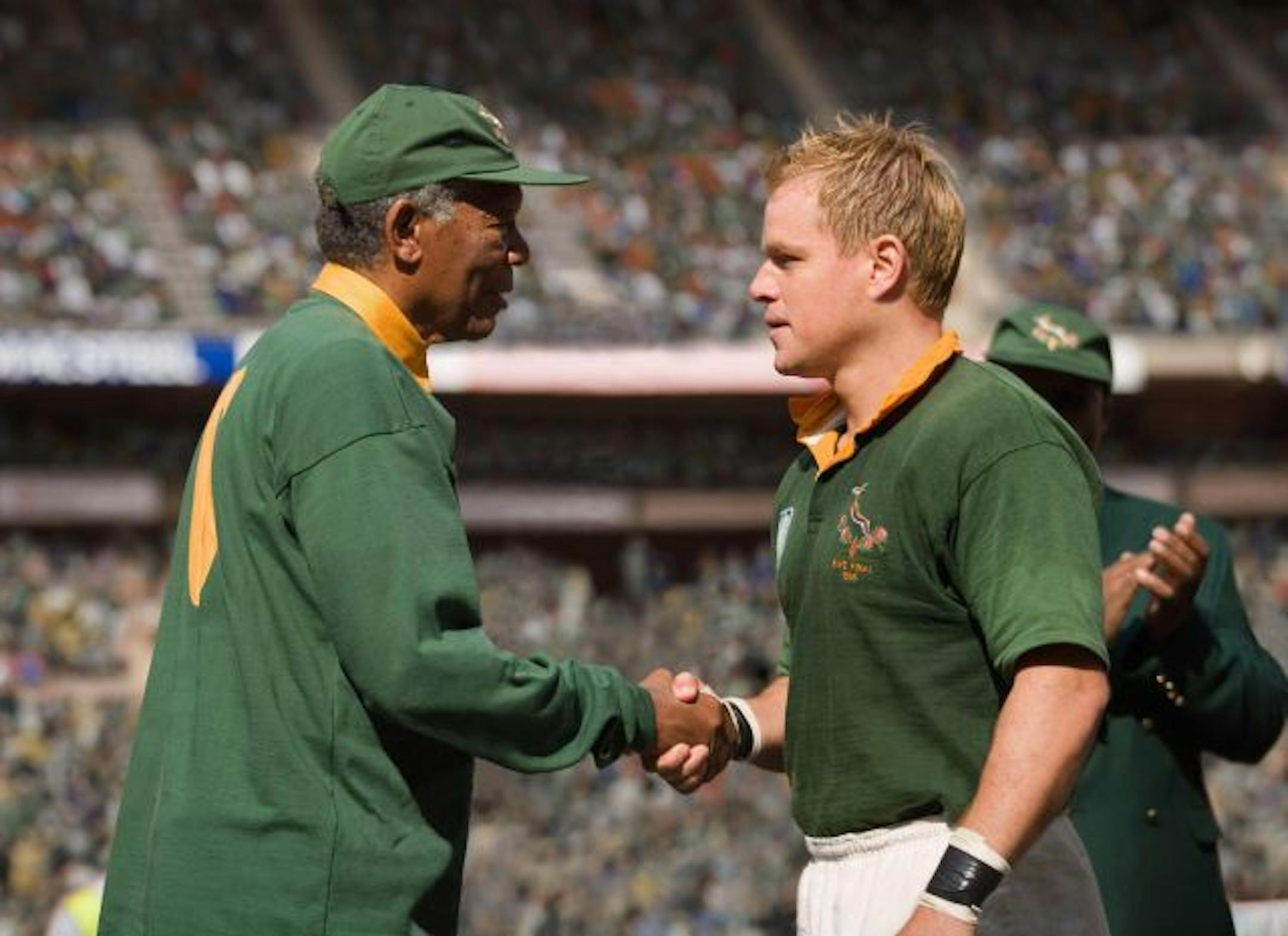 Morgan Freeman and Matt Damon in "Invictus."