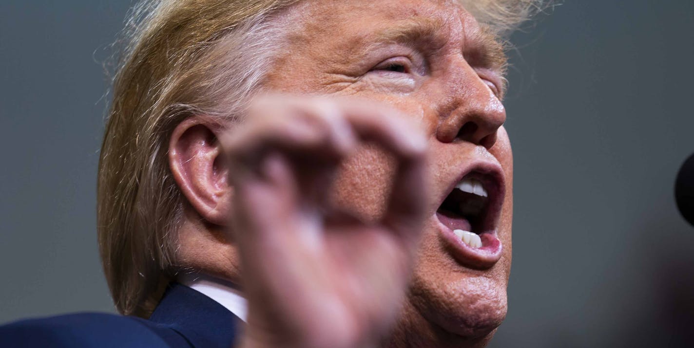 President Donald Trump addresses a campaign rally at the SNHU Arena in Manchester, N.H., Feb 10, 2020. Like an assignment editor at a tabloid newspaper, the president poured accelerant on a negative story and got it trending on Twitter and cable news. (Doug Mills/The New York Times)