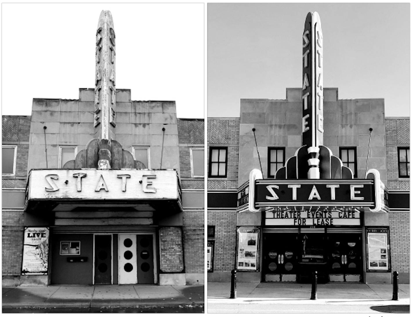 When the State Theater closed in 2008, the roof leaked and the inside was filled with trash. A local developer has been restoring the historic building since 2014.