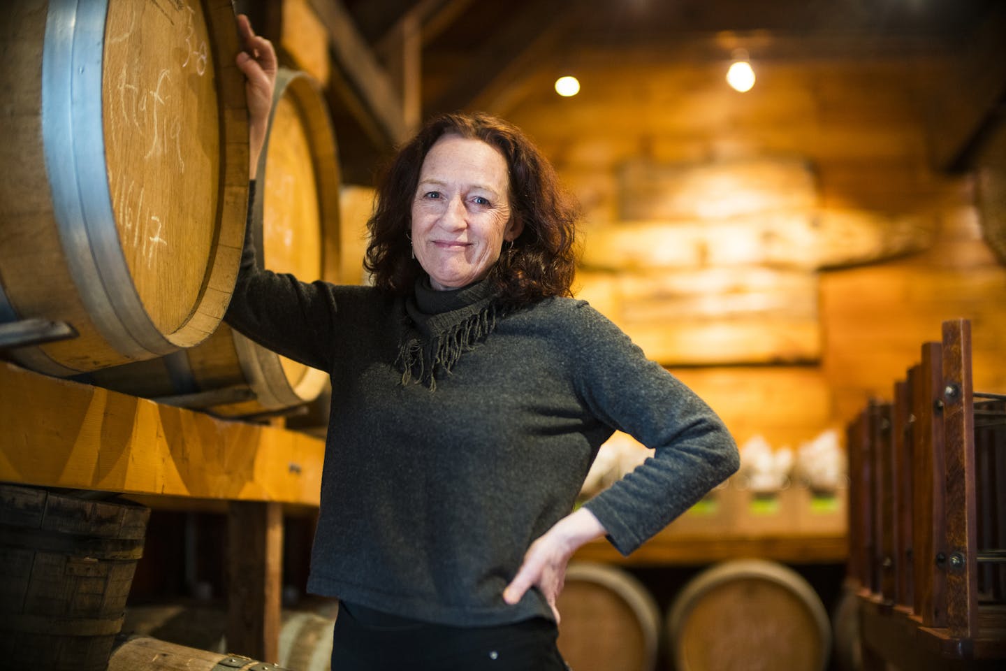 Nan Bailly at her winery, Bailly Vineyards in Hastings is the top plaintiff in the lawsuit against state law requiring Minnesota vineyards to have 51% homegrown wine in the wines they sell at their vineyards.] Richard Tsong-Taatarii&#xef;rtsong-taatarii@startribune.com