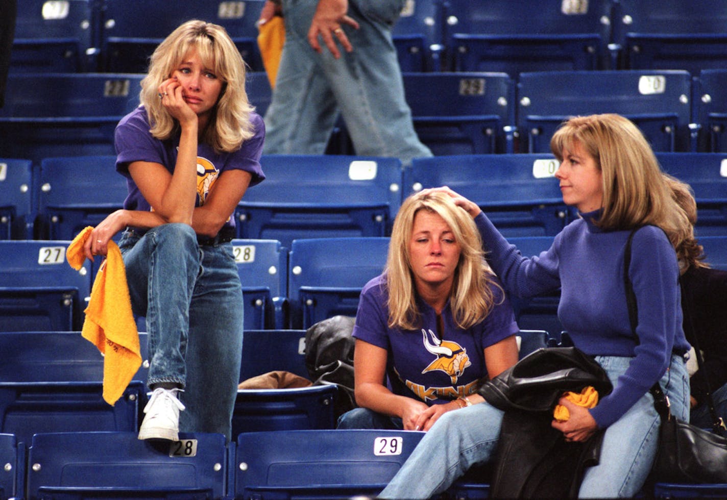 Vikings vs Atlanta for the NFC Championship at the Metrodome 1/17/99 — Super Depressed! Di-hard Viking fans, Heidi Clapp, Kindra Egge and Melissa Morissette, all of the Twin Cities, were super disapointed after a shocking loss to the Atlanta Falcons. They were not season ticket holders, but attended every game.