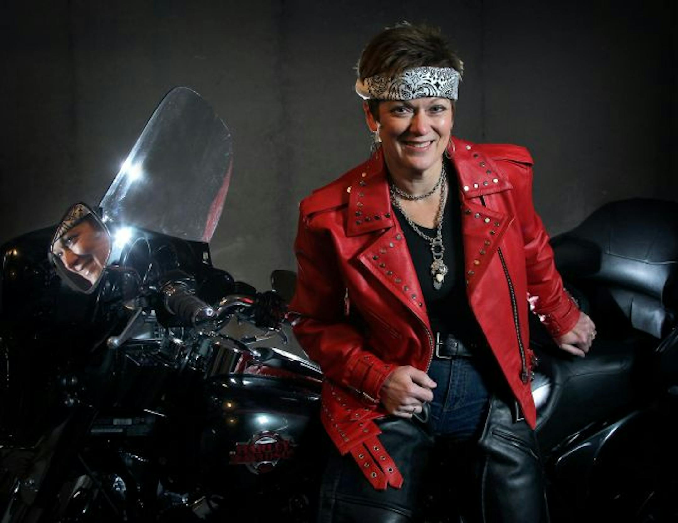 Lively colors and stylish headgear for women bikers such as Barb Himelfarb have emerged only in the past decade or so.