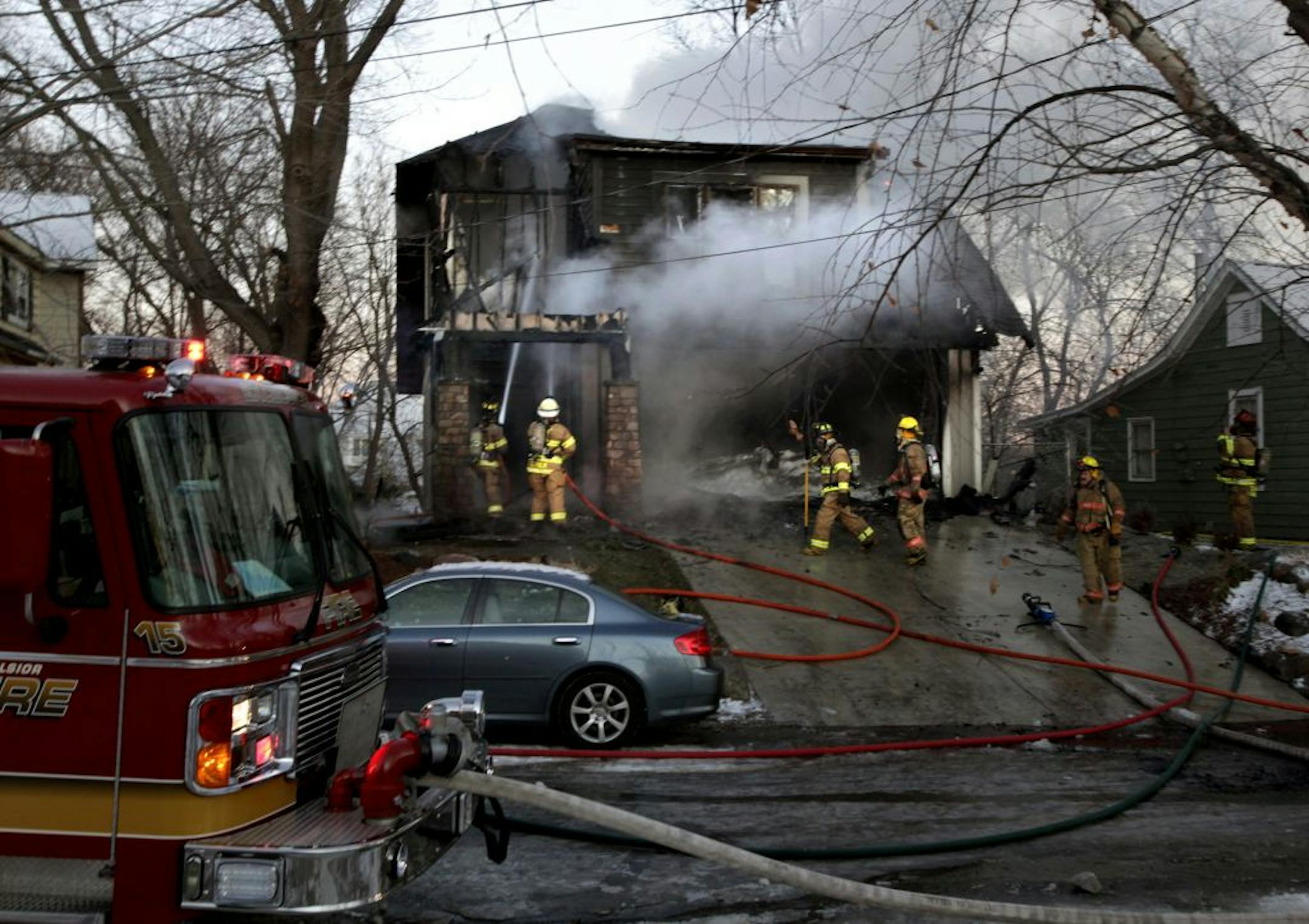 Firefighters extinguished a fire that started around 4 p.m. Monday after an explosion at 165 Lakeview Ave. in Tonka Bay.