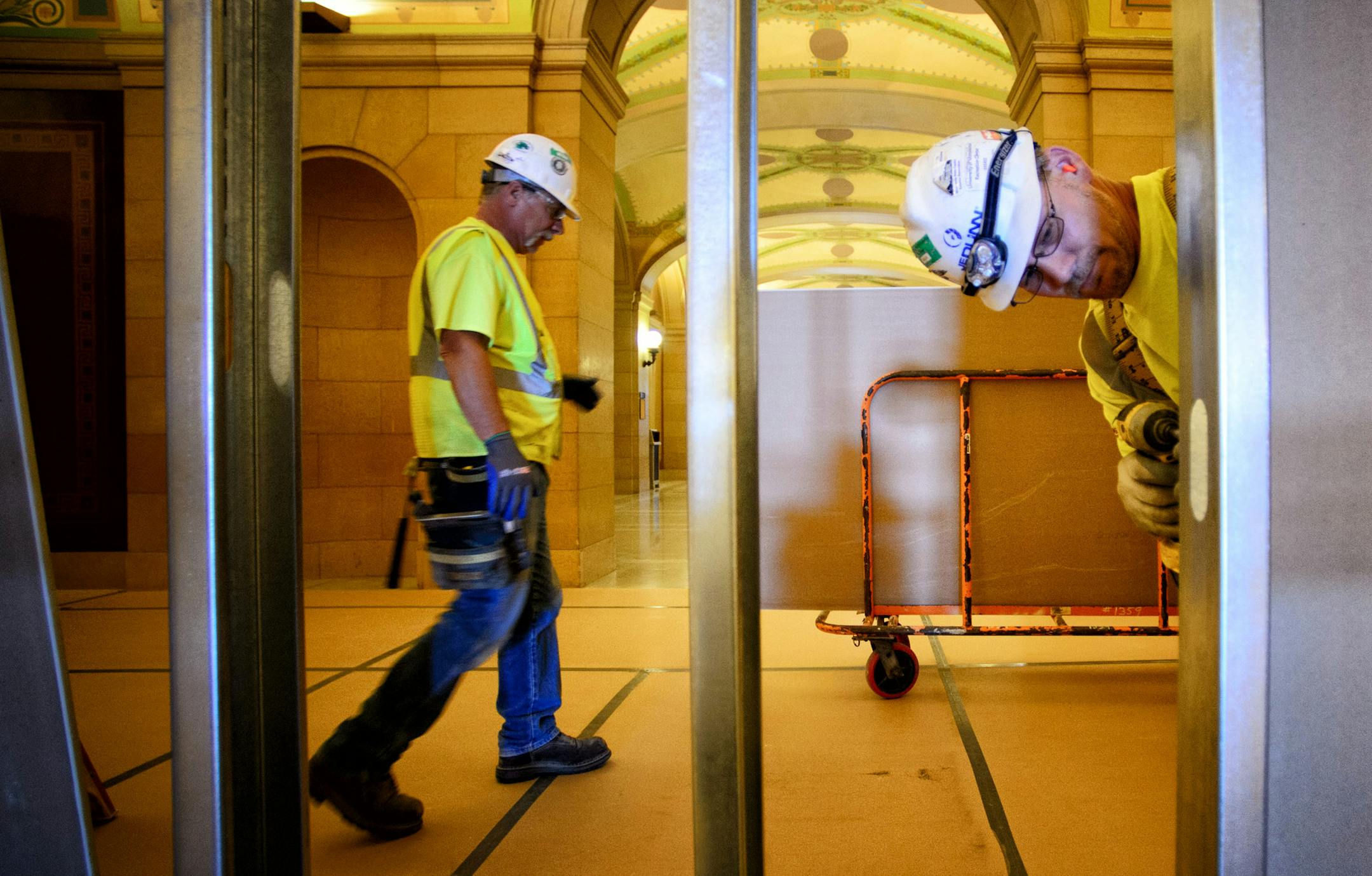 As renovation on the Capitol’s top three floors kicks into high gear, workers have closed off most of the wings of the building from the rotunda with drywall and temporary steel supports.
