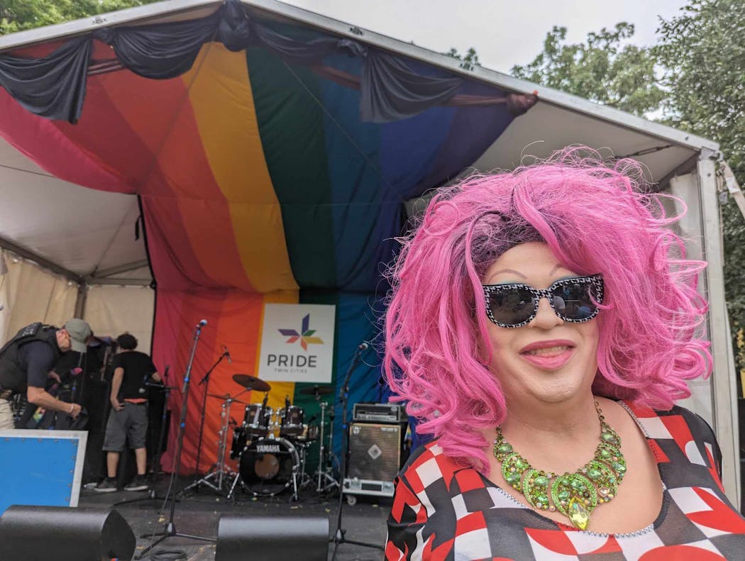 Drag performer Gosh Alice Jones poses at the 51st Twin Cities Pride Festival