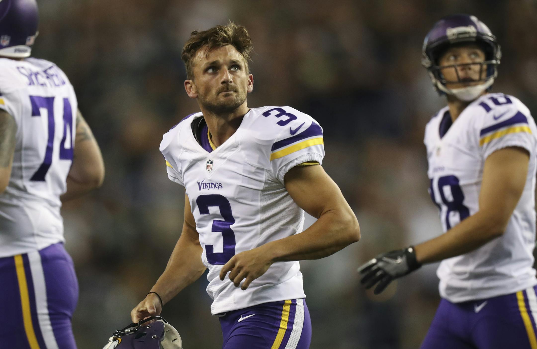 Vikings kicker Blair Walsh watched a replay after he missed a field goal earlier this season.