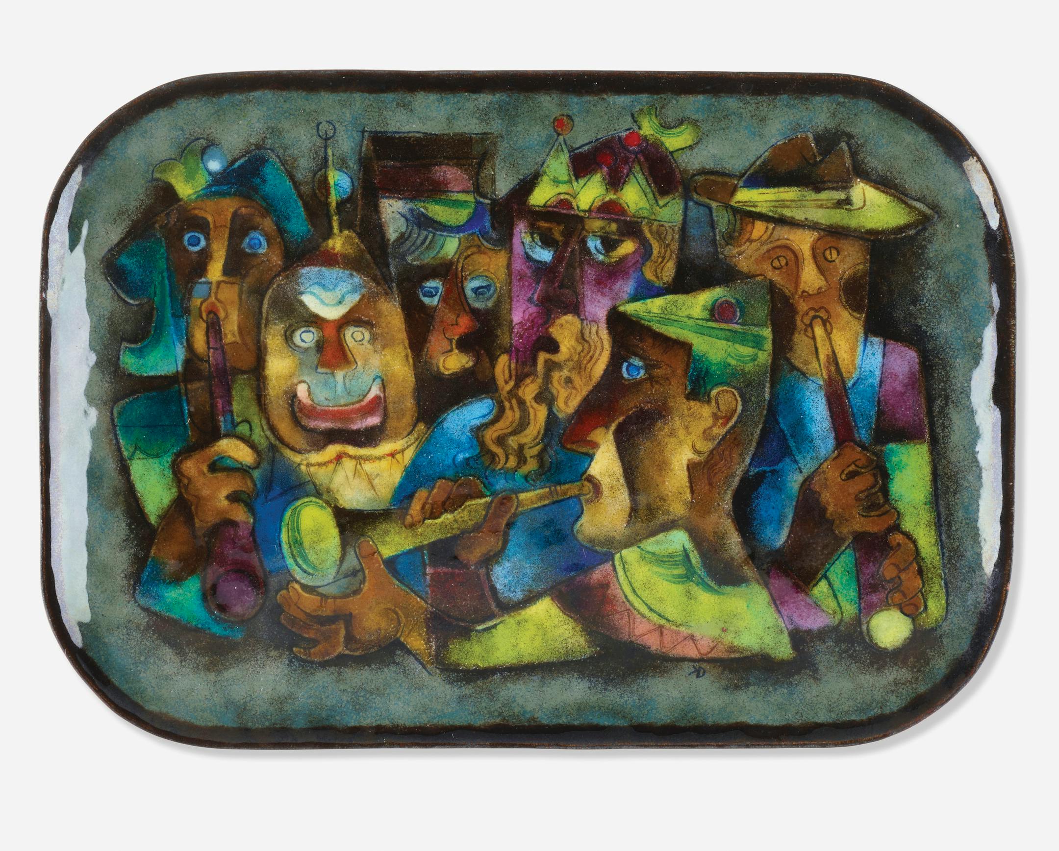 Artist Karl Drerup brought the old art of enameling into the 20th century. His pieces have bright colors, stylized shapes and vibrant designs. Cowles Syndicate