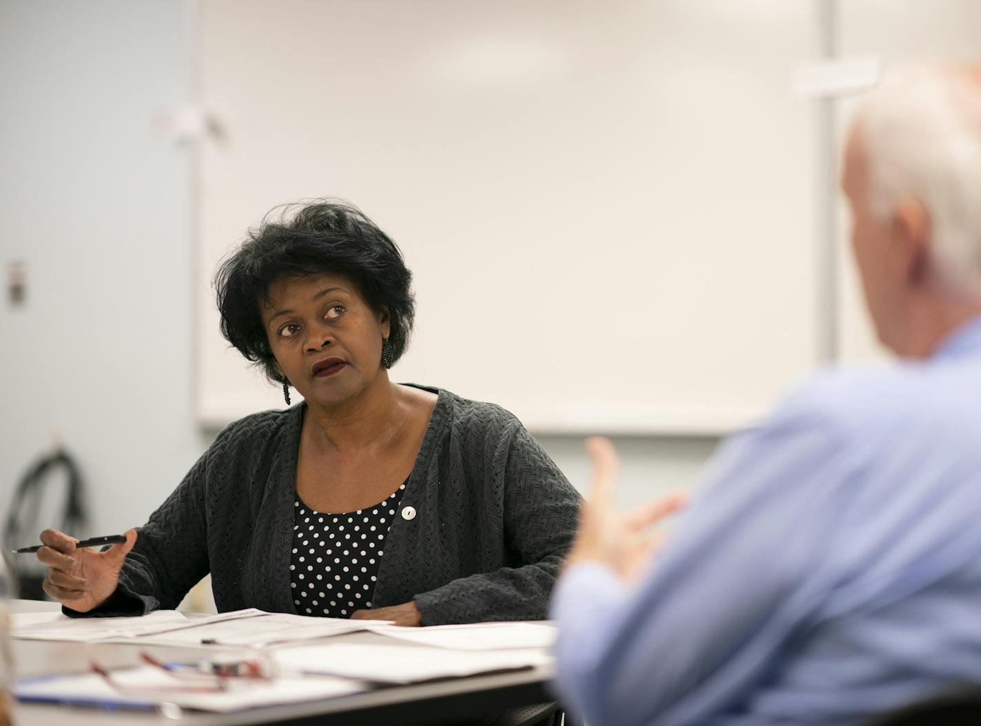 Tom Reese talked to Marsheela Outlaw about the networking she's been doing during a meeting they had at the CareerForce office in Bloomington. ] JEFF WHEELER &#x2022; jeff.wheeler@startribune.com Tom Reese, a workforce development specialist and the site manager at the CareerForce office in Bloomington, met with Marsheela Outlaw, a job seeking client of the center on Wednesday afternoon, August 7, 2019.