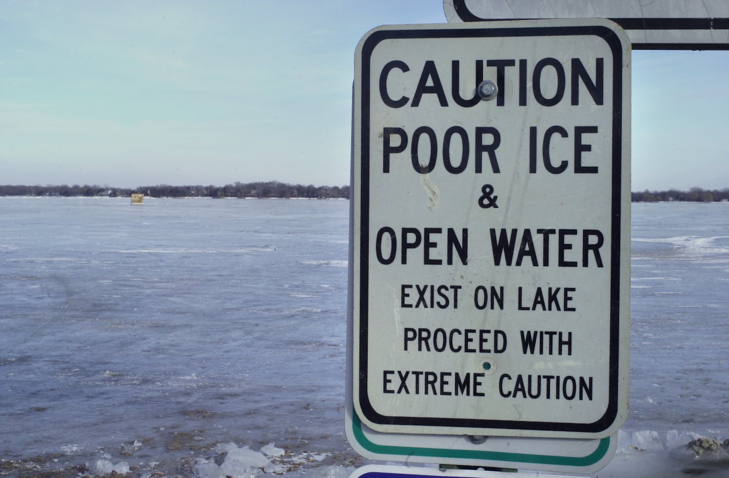 An ice warning on Forest Lake in 2003.