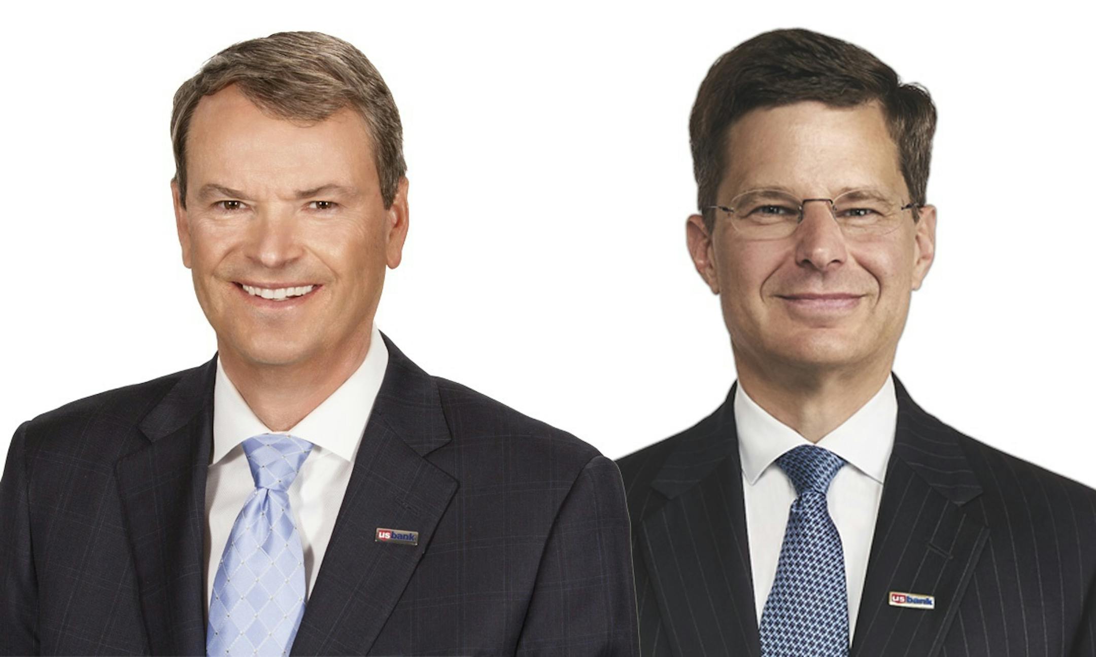 John Elmore, left, will retire as head of U.S. Bank's more than 3,000 retail branches in March. He will be succeeded by Tim Welsh, right, who will lead two retail bank business units that will be combined.
