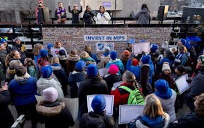 Educators, families and community members rallied outside of the Minneapolis Public Schools headquarters in February in support of the Minneapolis Fed