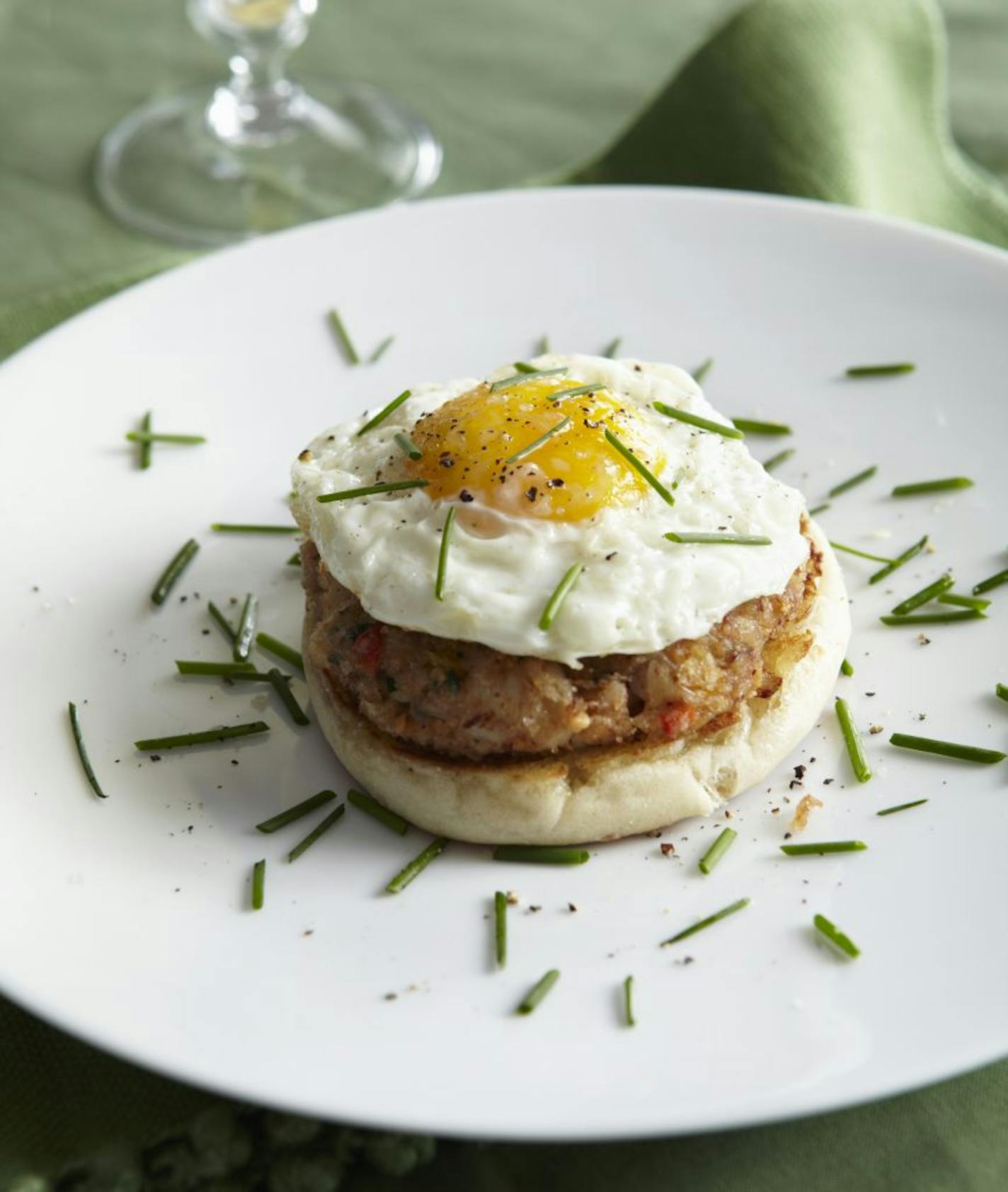 Crab Cakes Benedict, from Wolfgang Puck in "The Macy's Culinary Council Thanksgiving & Holiday Cookbook."