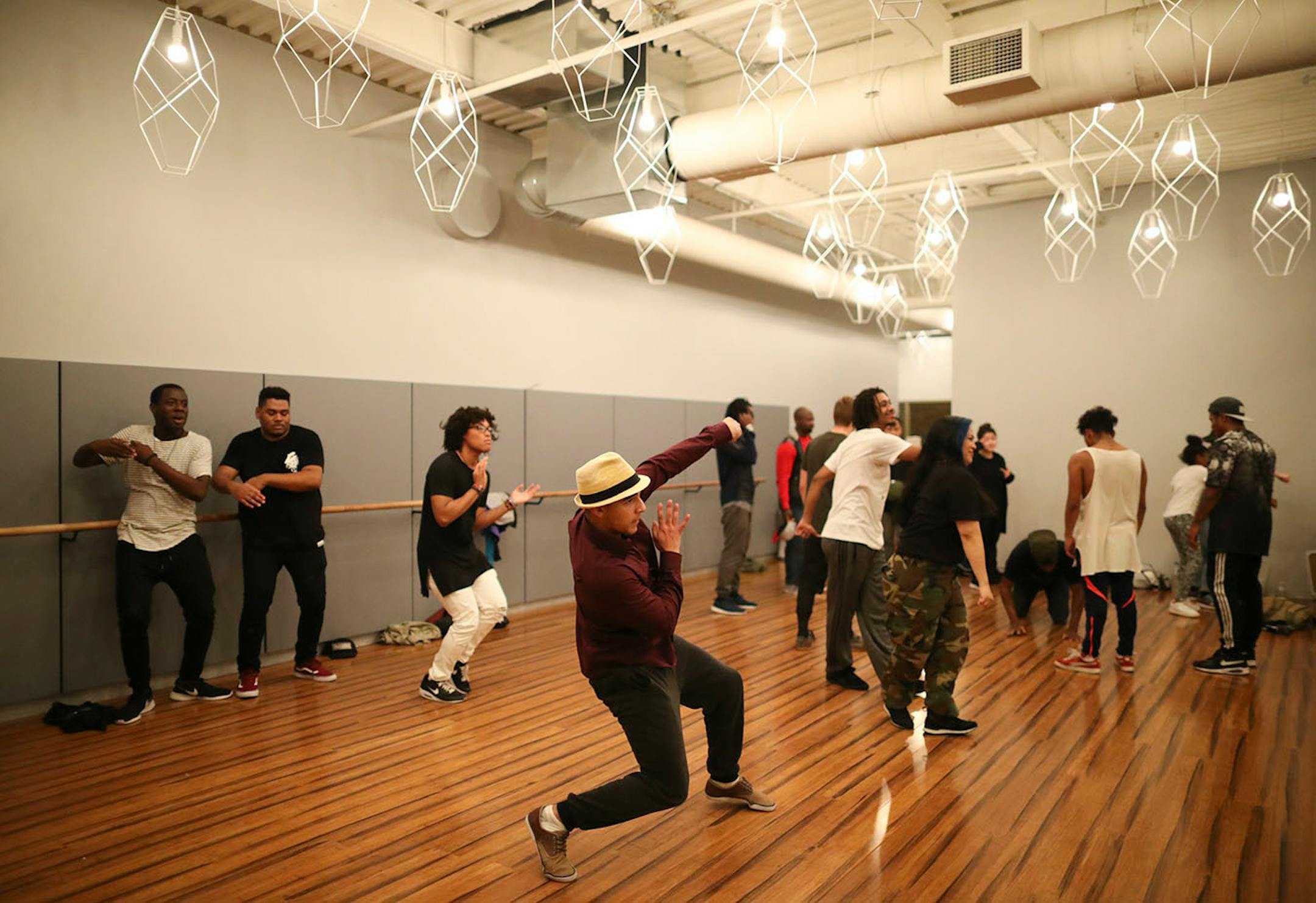 Jeremey "Jeremey P" Paulson, foreground, worked on a moves in the crowded dance studio.