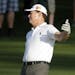 Tom Watson reacts to his shot on the second fairway during the first round of the Masters golf tournament Thursday, April 9, 2015, in Augusta, Ga. (AP