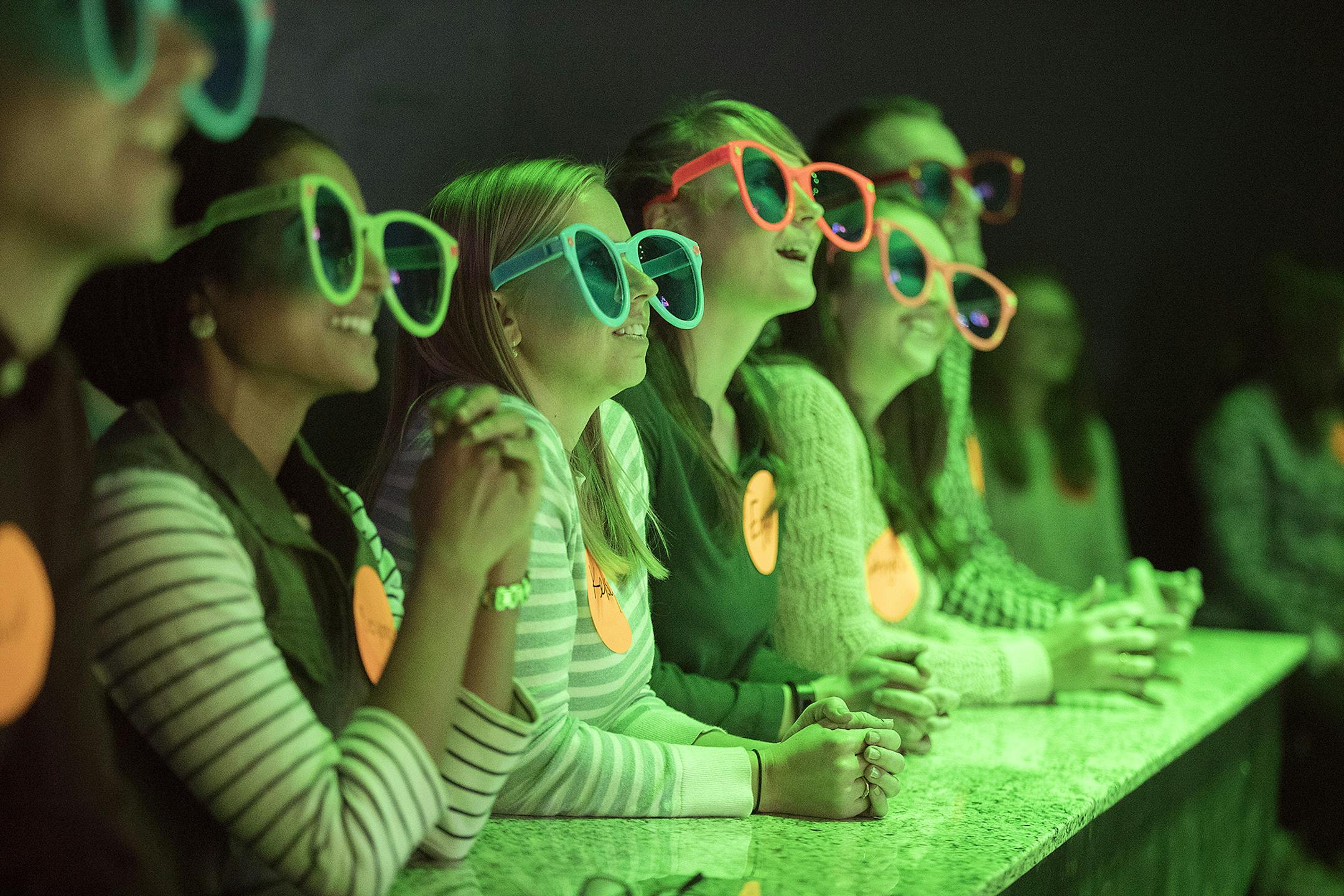 Visitors wore funny hats and sunglasses as they played a game of "Wheel of Phrases," much like "Wheel of Fortune," at the "Game Show Battle Room," Thursday, October 19, 2017 in Golden Valley, MN. ] ELIZABETH FLORES &#xef; liz.flores@startribune.com