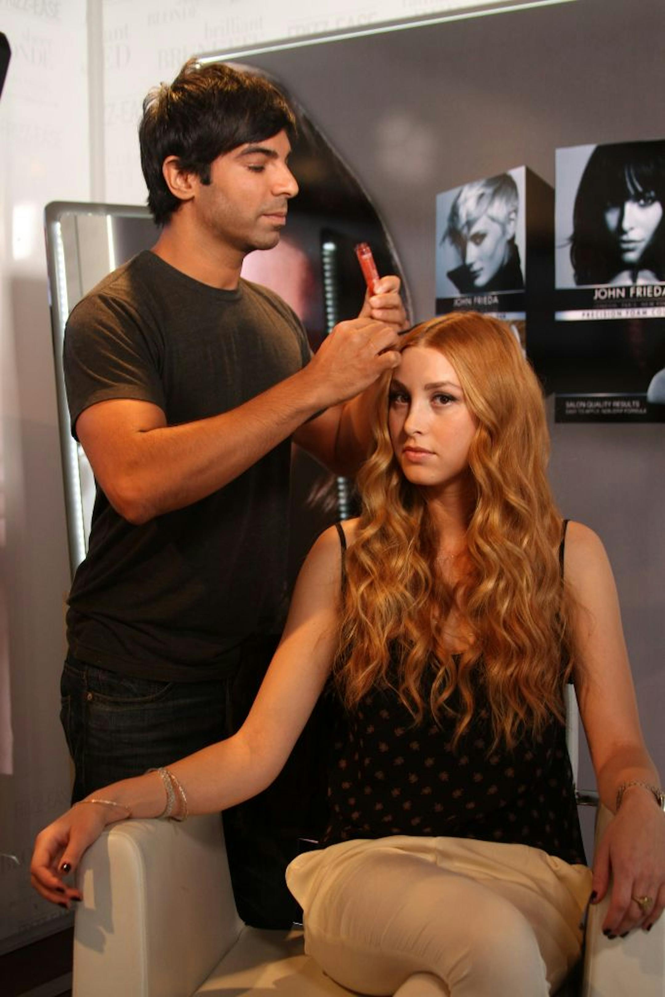 Celebrity hairstylist Harry Josh worked on Whitney Port's hair during a stop on the John Frieda Salon Tour