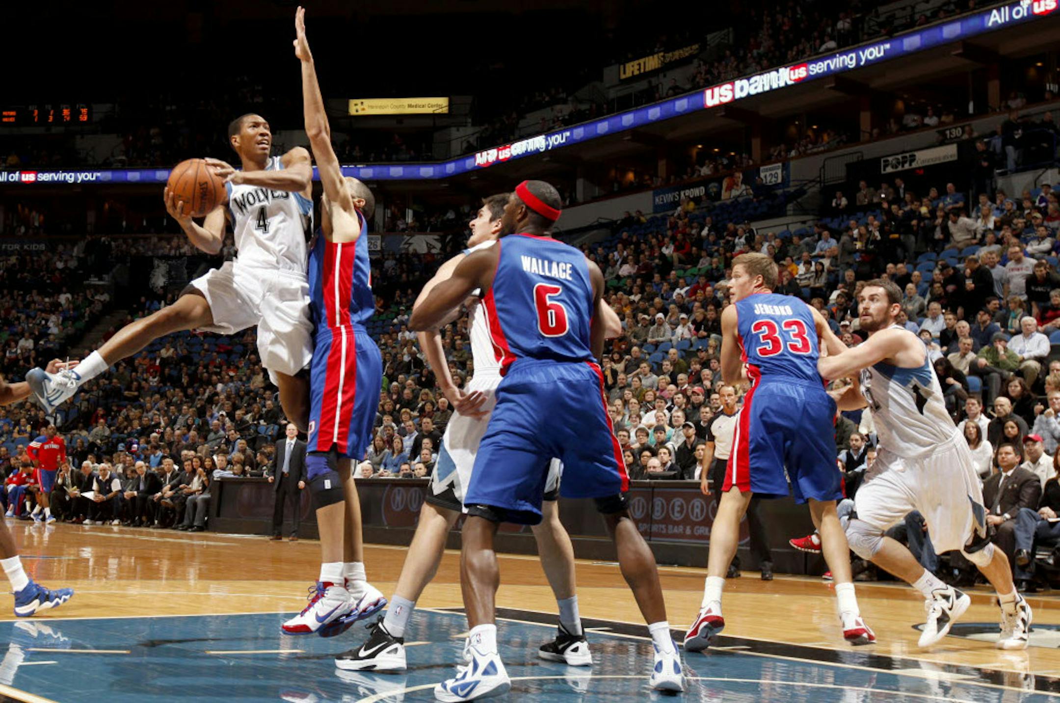 Wes Johnson (4) attempted a shot against the Pistons in the first quarter Wednesday night at Target Center.