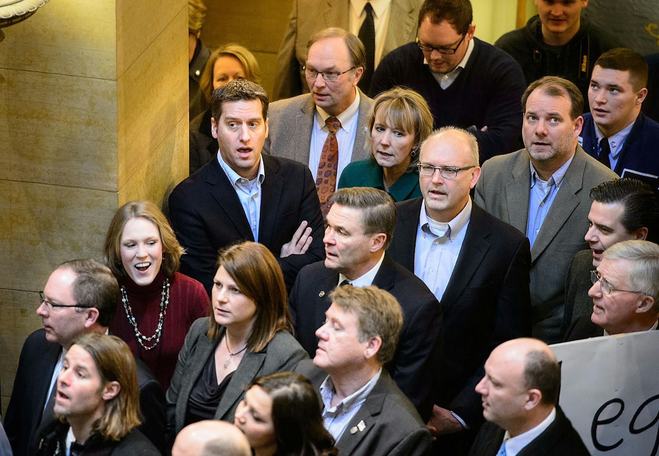 State legislators sung Amazing Grace during the rally.    Thousands packed the Capitol Rotunda for the 40th annual March for Life sponsored by Minnesota Citizens Concerned for Life.  On the top of the MCCL  2014 legislative adgenda was to fight against any taxpayer funding for abortion.  Wednesday, January 22, 2014.      ]   GLEN STUBBE * gstubbe@startribune.com