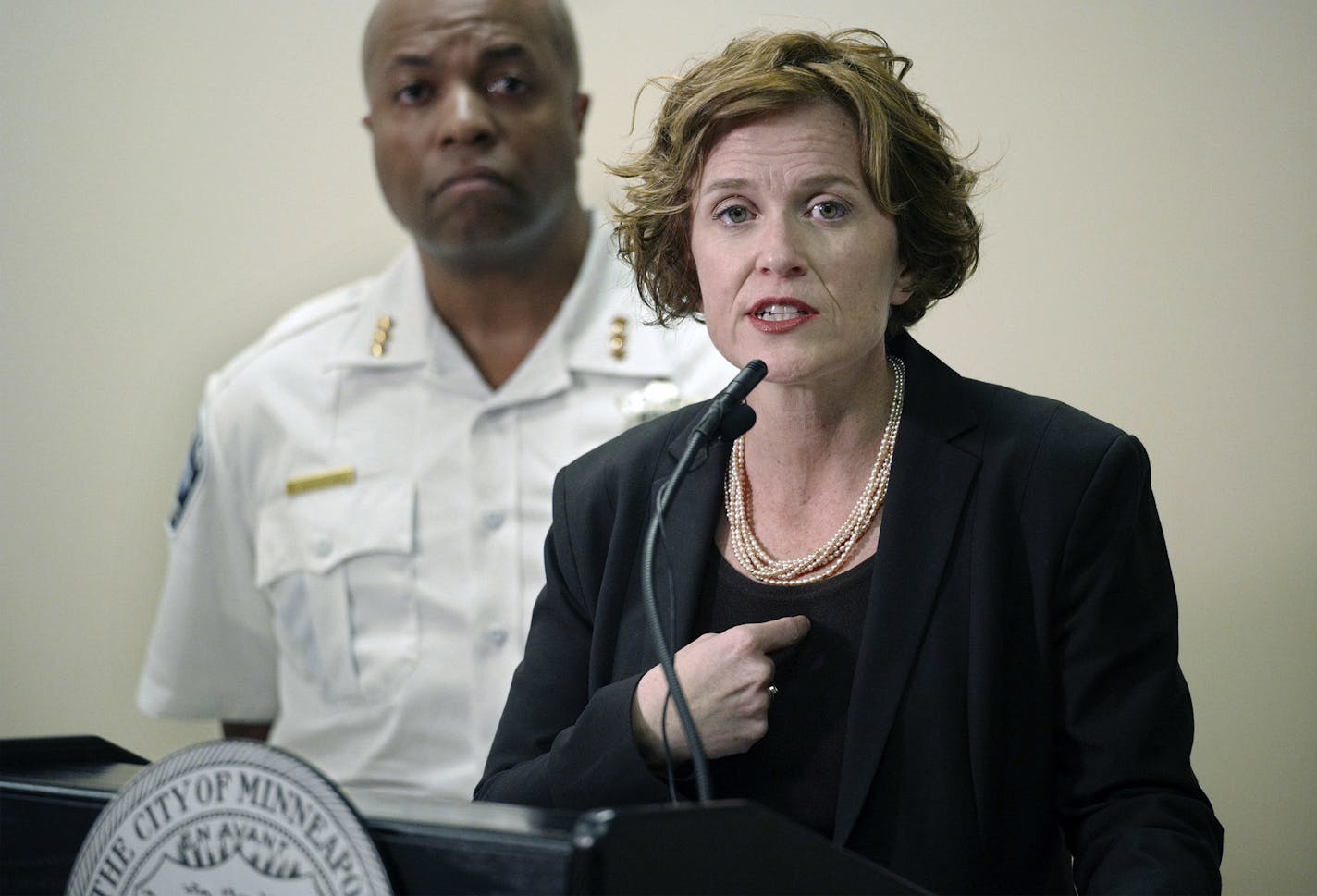 Mayor Betsy Hodges and Assistant Police Chief Medaria Arradondo addressed the latest developments in the death of Justine Damond, Tuesday, July 18, 2017, in Minneapolis, Minn..