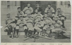 The 1896 University of Chicago baseball team, coached by Amos Alonzo Stagg, third from left in front, gave up 31 runs in a game and held the school re