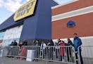 At 3 p.m. on Thanksgiving Day, Nov. 22, 2018, about 20 people waited in line for the 5 p.m. opening of Best Buy on Upper Peach Street in Summit Townsh
