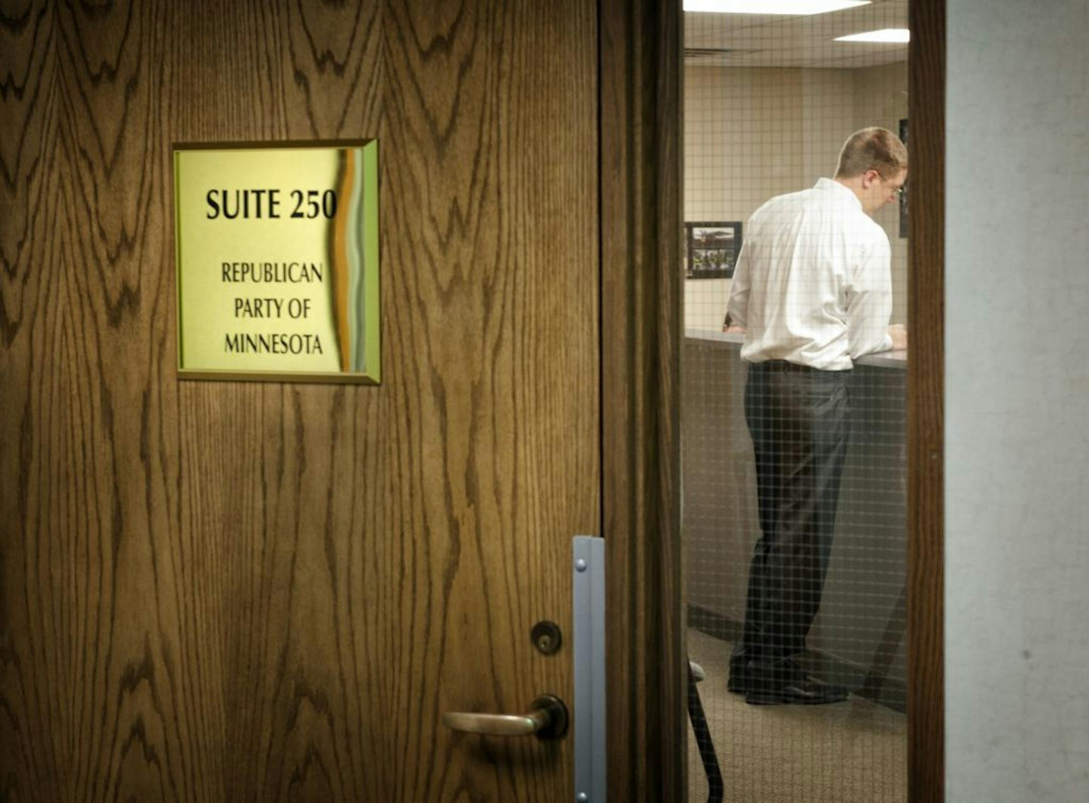 Ben Zierke, executive director of the Republican Party of Minnesota in their St. Paul headquarters. The cash-strapped Republican Party of Minnesota has been served eviction papers at its St. Paul headquarters just blocks from the Capitol, Monday April 23, 2012.