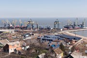 Shipping cranes at the Port of Mariupol, one of Ukraine’s biggest commercial seaports, in a 2014 file photo.
