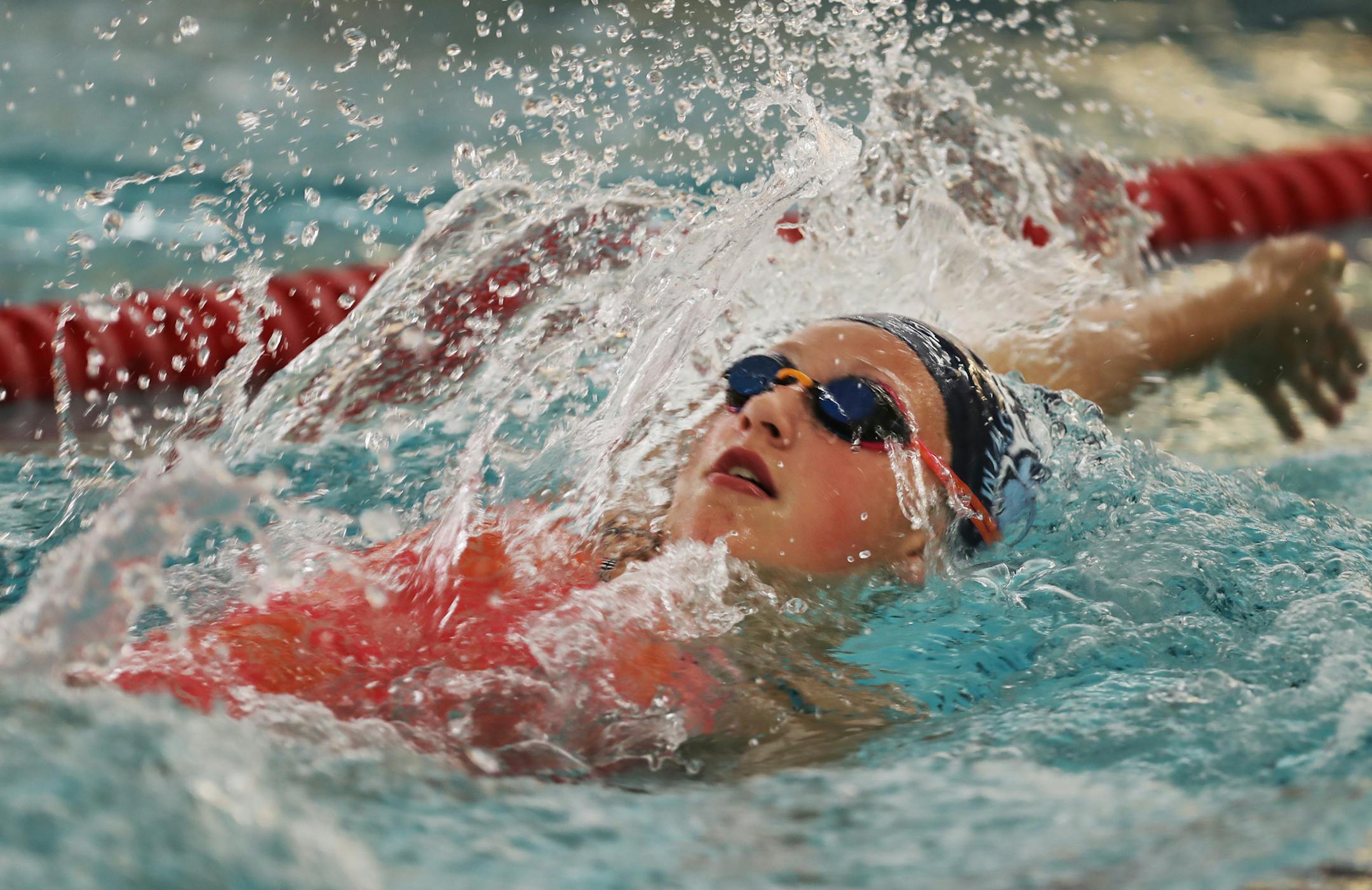 Blaine freshman Isabelle Stadden is one of the state's top swimmers in the 100M backstroke.] Richard Tsong-Taatarii/rtsong-taatarii@startribune.com