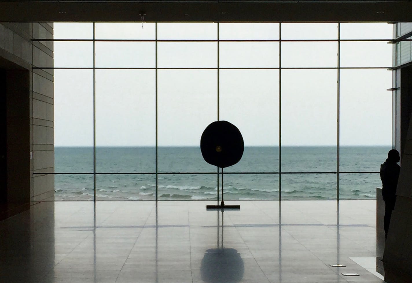 The view of Lake Michigan from the Ryan Center's atrium.