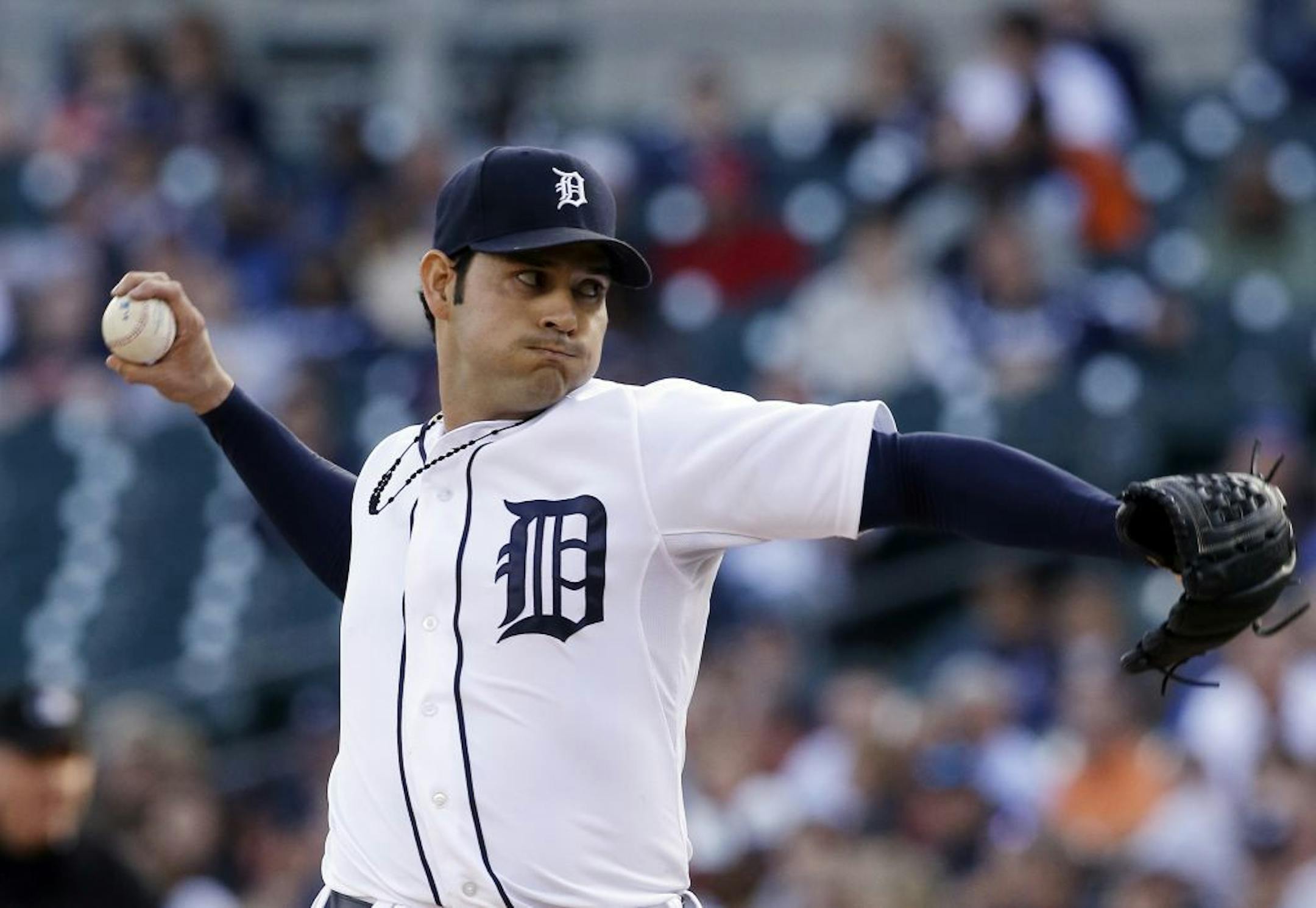Detroit Tigers starting pitcher Anibal Sanchez throws during the first inning of a baseball game against the Tampa Bay Rays in Detroit, Tuesday, June 4, 2013.
