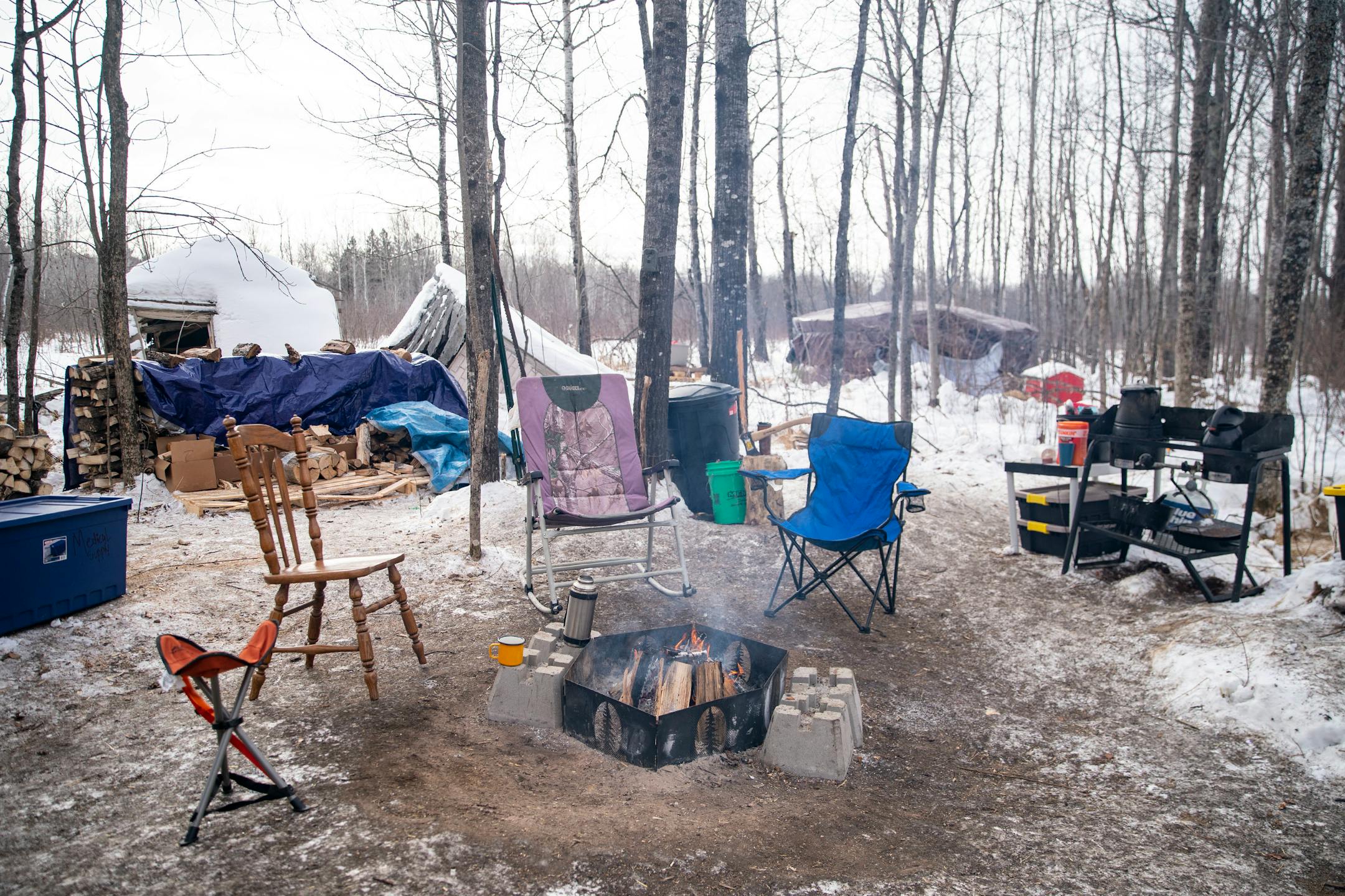 Camp Migizi is a small encampment of mostly indigenous water and land protectors located right beside the Enbridge Line 3 construction site on the Fond Du Lac Native American reservation in Cloquet.