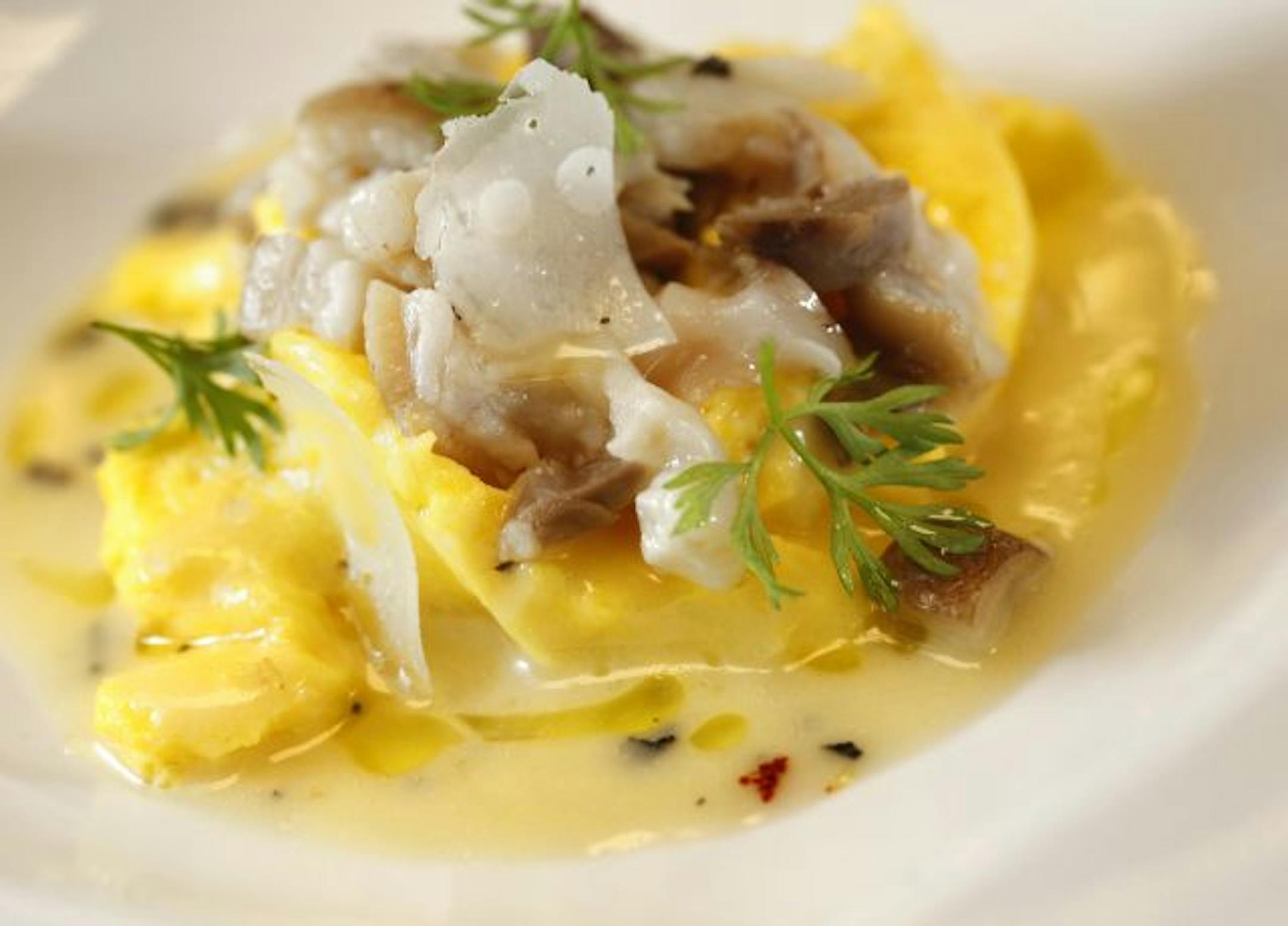 Luxurious scrambled eggs with pigs feet at Piccolo.