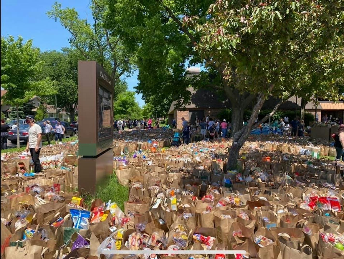 Sanford Middle School asked for 85 bags of food to get to families in need. Instead, people showed up Sunday, May 31 lining 14 blocks with cars to drop off some 20,000 bags of food filling 13 semi trucks. The extra food will go to the Sheridan Story, a Roseville nonprofit, and Minneapolis Public Schools to distribute to people in need.