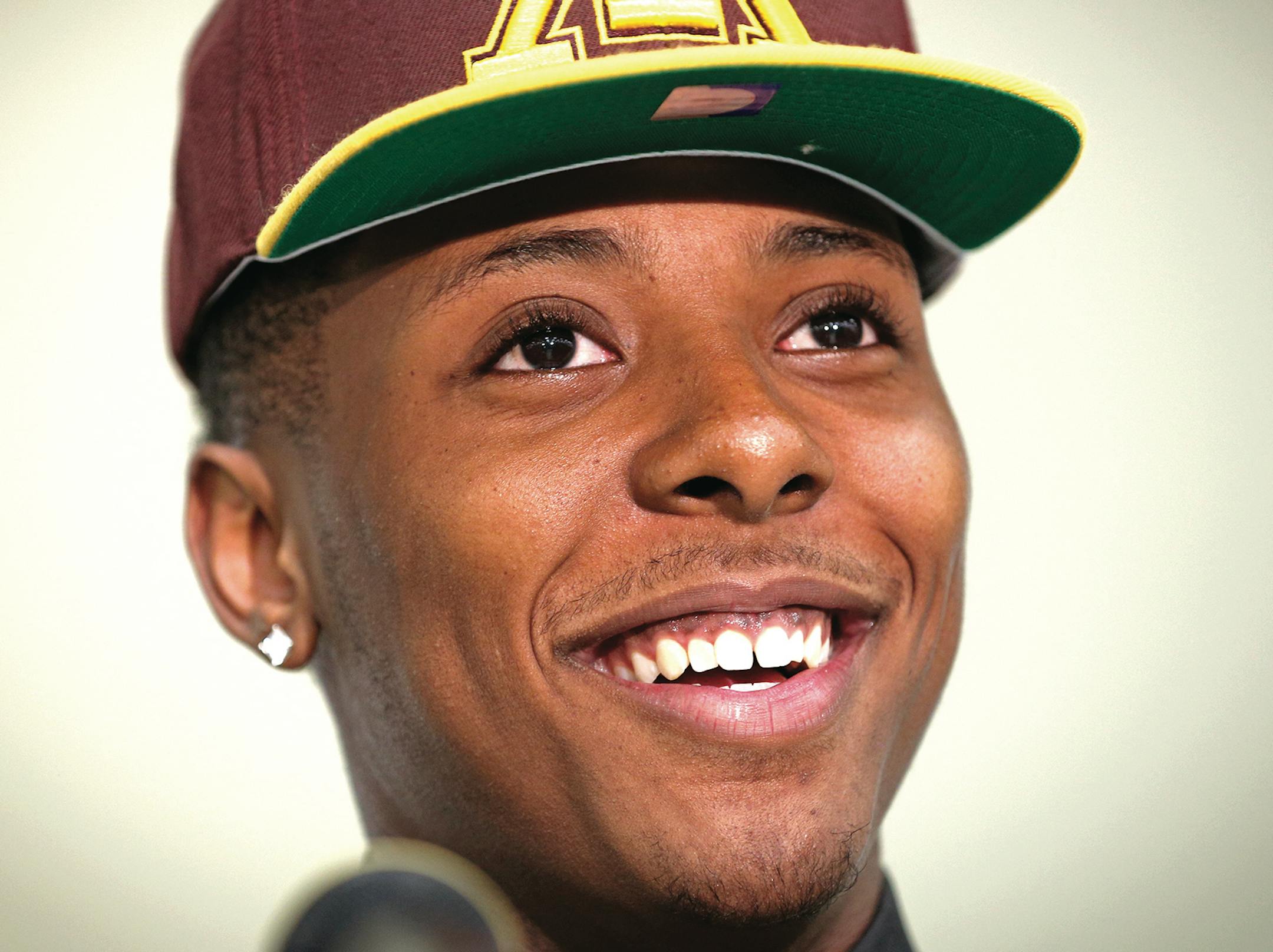 Jarvis Johnson, DeLaSalle basketball star, announced his college choice of the University of Minnesota at DeLaSalle High School on Friday, Sept. 12, 2014, in Minneapolis, Minn. RENEE JONES SCHNEIDER &#x2022; reneejones@startribune.com