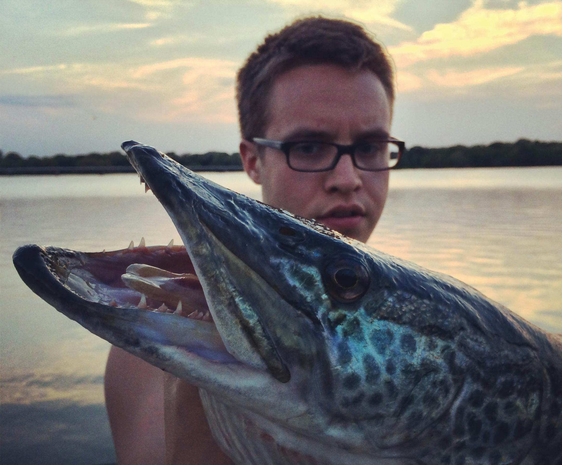 NOKOMIS DANDY Blake Carney of Minneapolis holds a 38-inch northern he caught using a Dardevle on Lake Nokomis at sunset recently. Carney released the fish.