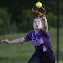 In a 6AAA fast pitch tournament game between Buffalo and Hopkins at Miller Park in Eden Prairie, Sarah Hudson(8) makes a running catch in the 9th inni