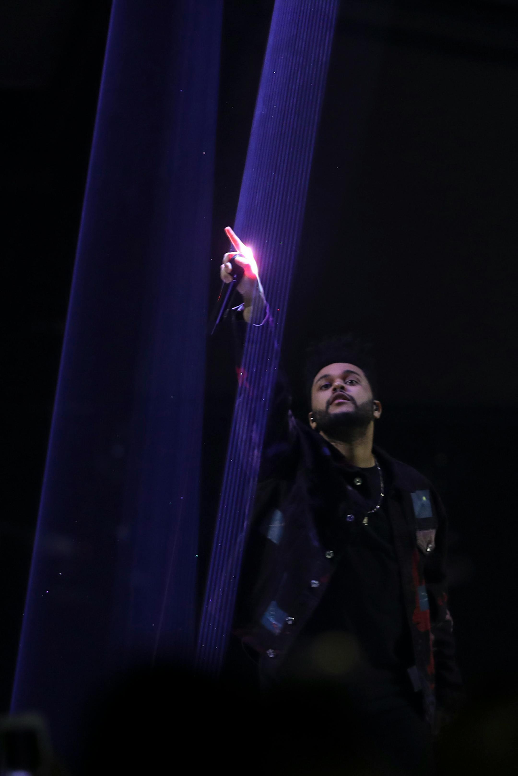 The Weeknd early in his set Sunday night.
