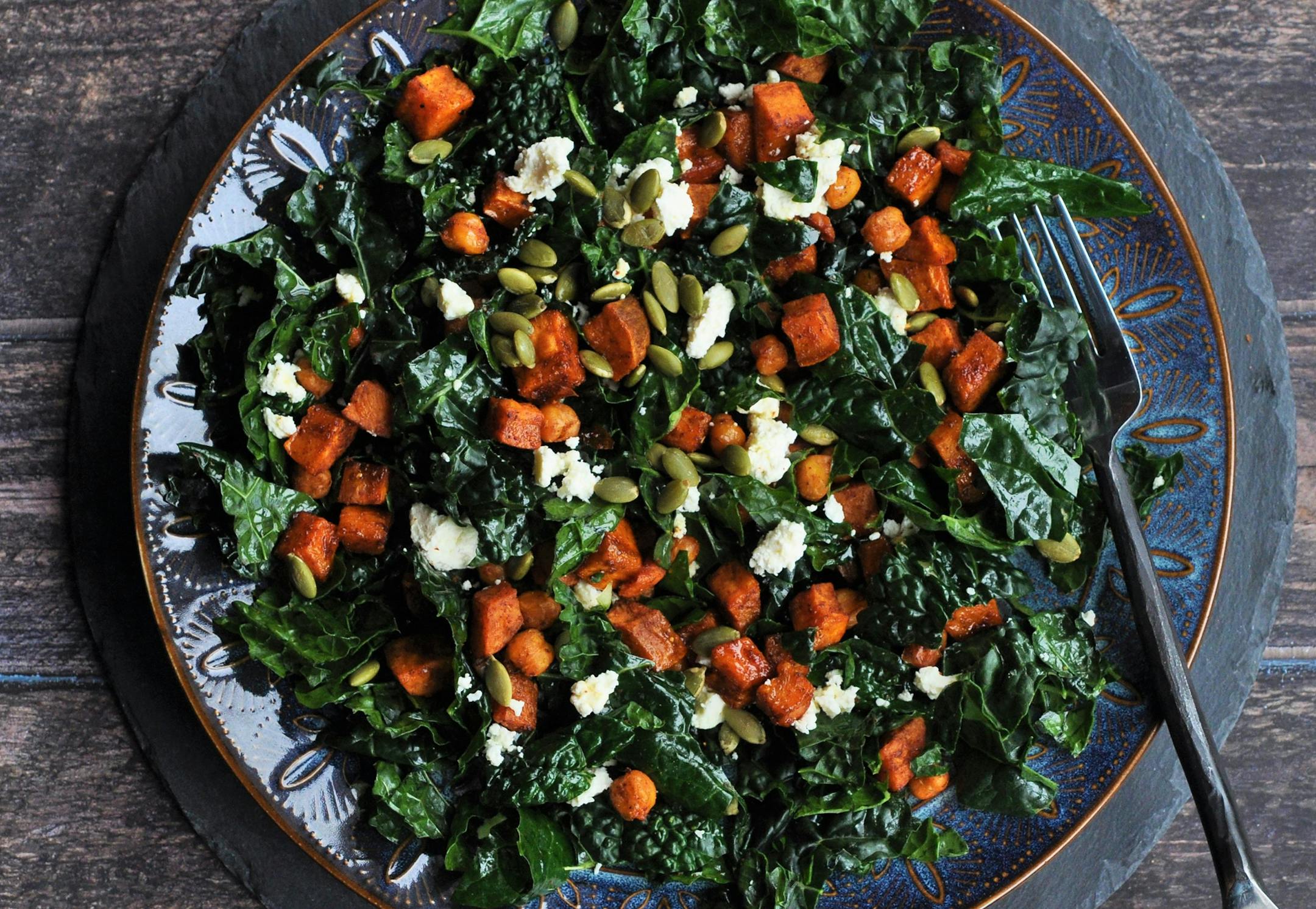 Roasted Spiced Sweet Potato, Chickpea and Kale Salad is one that has a little bit of everything. Recipe and photo by Meredith Deeds, Special to the Star Tribune