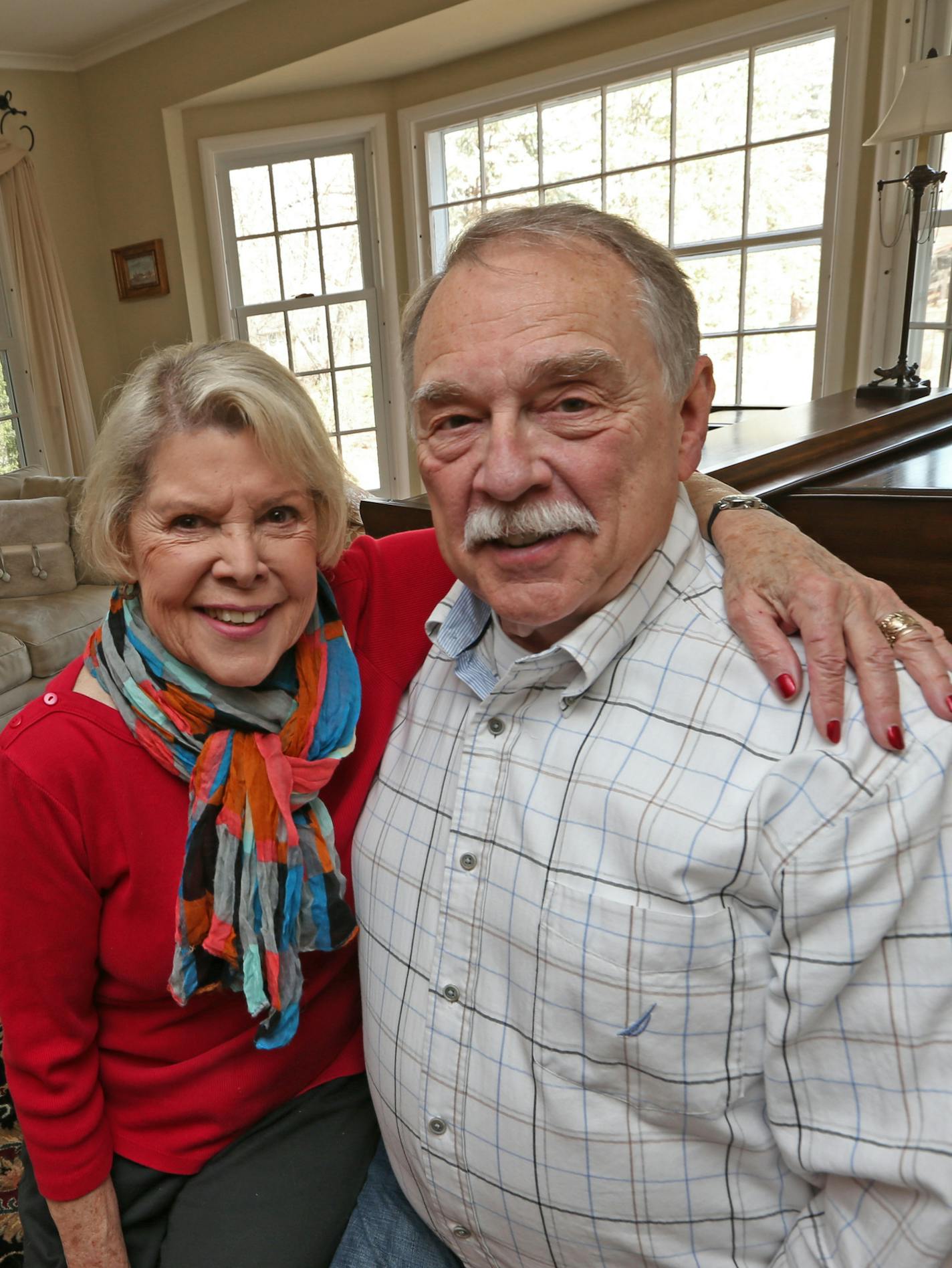 (left to right) Former TV Anchor Marcia Fluer and husband Phil Zaugg, photographed in the living room of their Golden Valley home, 4/25/14.] FORMER TV ANCHOR MARCIA FLUER'S HOUSE AND BEAUTIFUL GARDENS-WINNING LANDSCAPE IN GOLDEN VALLEY. WE ONLY NEED THE PORTRAIT -- WE HAVE ACCESS TO INTERIOR SHOTS ON MLS. Bruce Bisping/Star Tribune bbisping@startribune.com Marcia Fluer, Phil Zaugg/source.