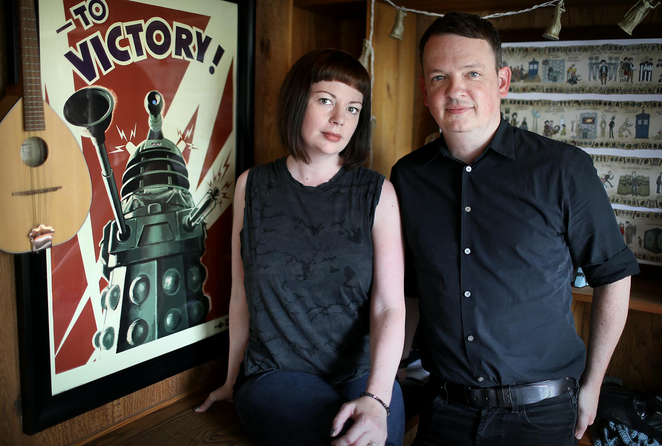 Christian Erickson and his wife, Janey Winterbauer (singer with the Suburbs), at their home where Erickson enlisted an all-star cast of fellow sci-fi geeks from the local music scene to make an album based on his favorite episode of the BBC series "Dr. Who." Erickson and seen Thursday, June 21, 2018, in Minneapolis, MN.] DAVID JOLES ï david.joles@startribune.com Christian Erickson (Astronaut Wife, Blue Sky Blackout) enlisted an all-star cast of fellow sci-fi geeks from the local music scene
