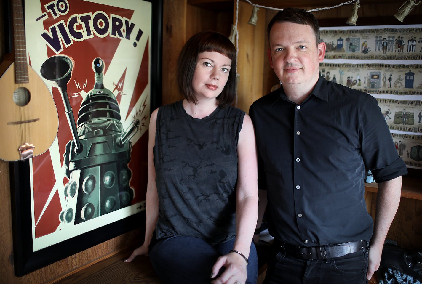 Christian Erickson and his wife, Janey Winterbauer (singer with the Suburbs), at their home where Erickson enlisted an all-star cast of fellow sci-fi geeks from the local music scene to make an album based on his favorite episode of the BBC series "Dr. Who." Erickson and seen Thursday, June 21, 2018, in Minneapolis, MN.] DAVID JOLES &#xef; david.joles@startribune.com Christian Erickson (Astronaut Wife, Blue Sky Blackout) enlisted an all-star cast of fellow sci-fi geeks from the local music scene