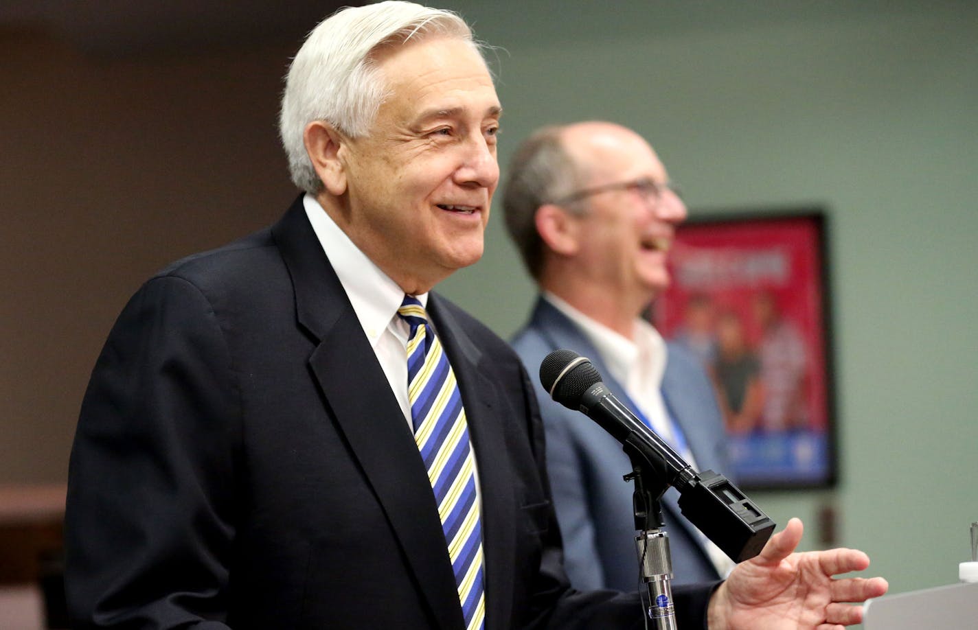 A seemingly relaxed, upbeat interim St. Paul Public Schools superintendent John Thein was introduced by board Chairman Jon Schumacher Wednesday, June 22, 2016, at St. Paul Public Schools Board of Education building in St. Paul, MNl.](DAVID JOLES STARTRIBUNE)djoles@startribune Retired Rose&#x2260;ville Area Schools Superintendent John Thein was introduced as the new interim St. Paul schools superintendent, replacing Valeria Silva, who transitioning Silva out of the district's top job &#xf3; she w