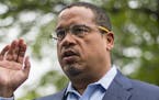 FILE - In this Aug. 17, 2017, file photo, U.S. Rep. Keith Ellison addresses campaign volunteers and supporters in Minneapolis. A lawyer investigating 