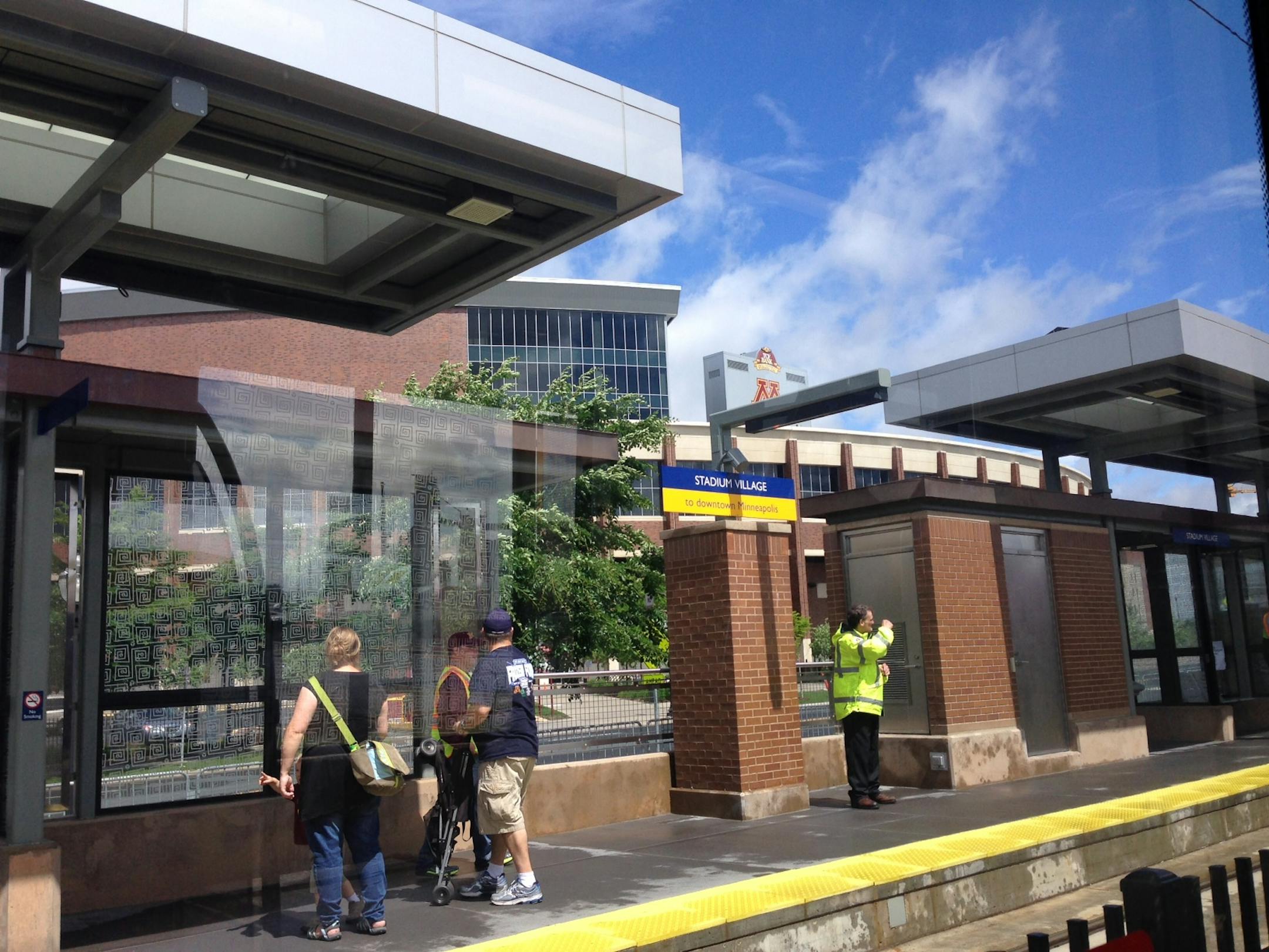 A view of TCF Bank Stadium from the Stadium Village stop along the newly opened Green Line light rail transit station in Minneapolis, June 15, 2014.