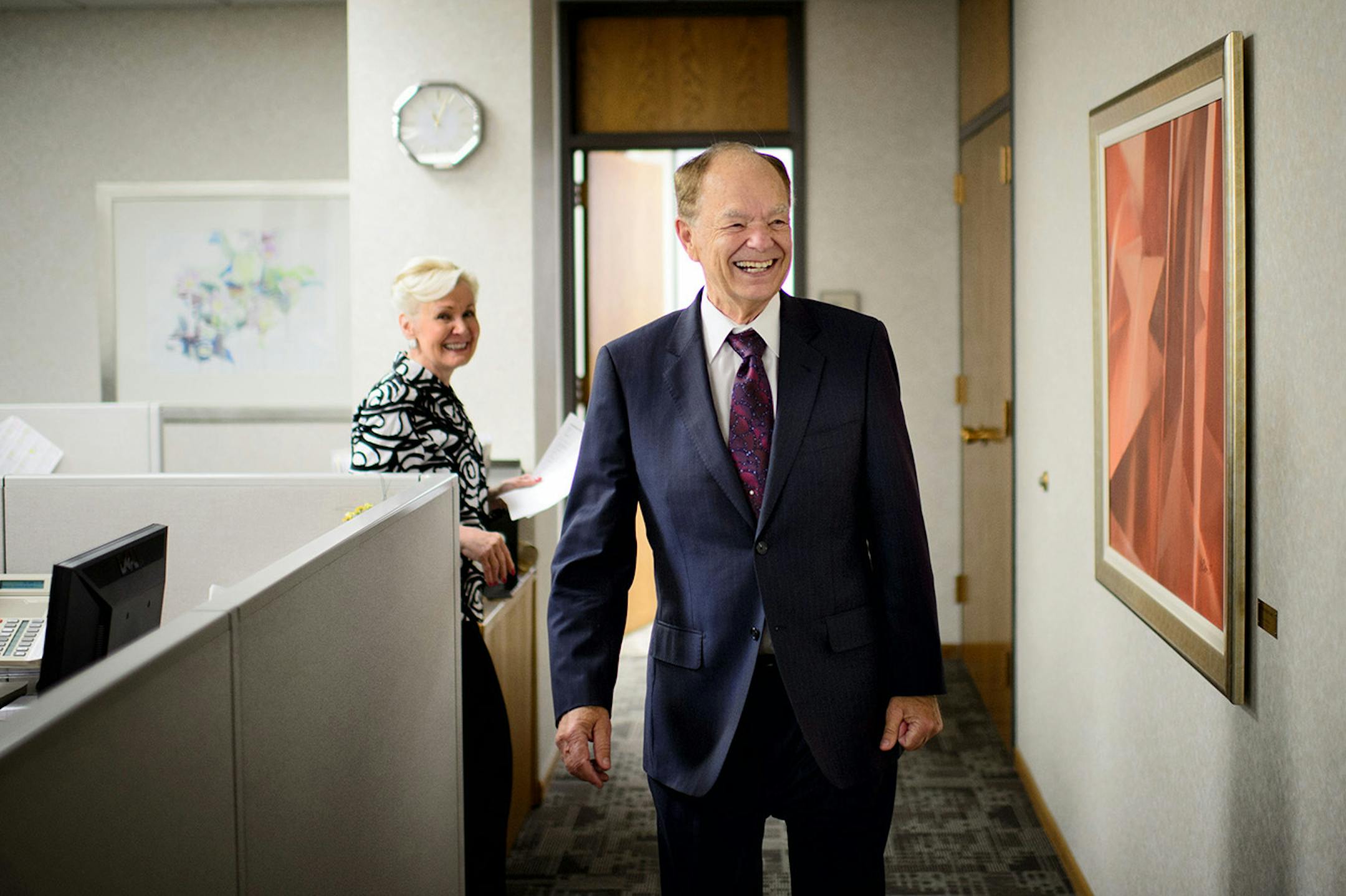 Glen Taylor in his North Mankato office with assistant Linda Danielson. ] Thursday, April 24, 2014 GLEN STUBBE * gstubbe@startribune.com EDS: FOR USE ONLY WITH CURT BROWN PROFILE, CHECK WITH DEB PASTNER BEFORE USIG FOR ANY OTHER PURPOSE